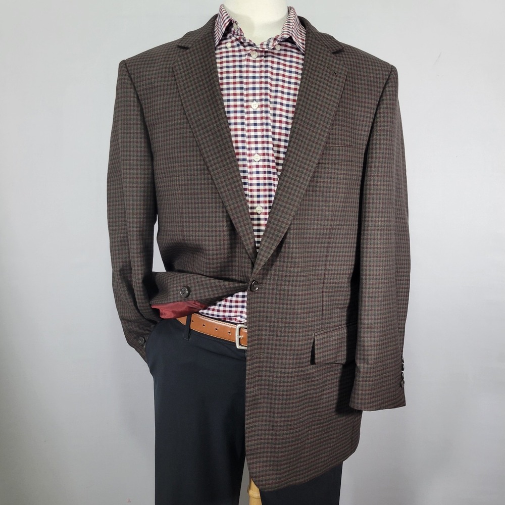 Paul Betenly Men's Sport Coat Lanificio Filarte Brown Checked J-Western Sz 42L